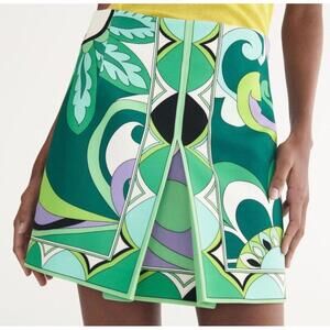 SundayUp Green Patterned Mini Skirt with Front Pleat